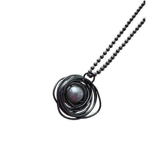 Bird Faux Pearl Nest Long Pendant Necklace - Picture 1 of 4
